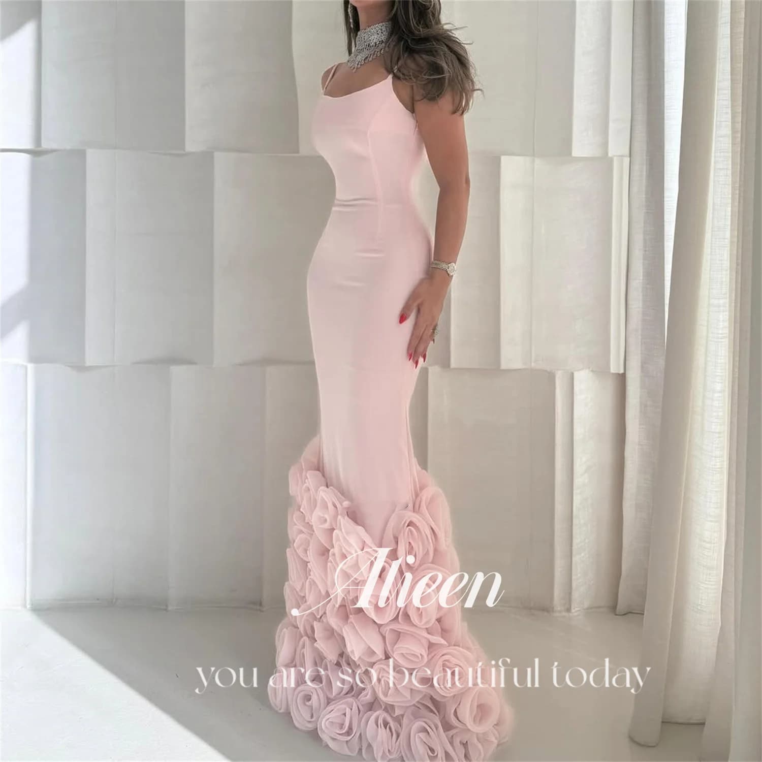 Aileen 3D Flowers Luxury Evening Dresses 2025 Woman Vestidos De Festa Women's Prom Dress 2025 Pink Elegant Party Dresses Mermaid