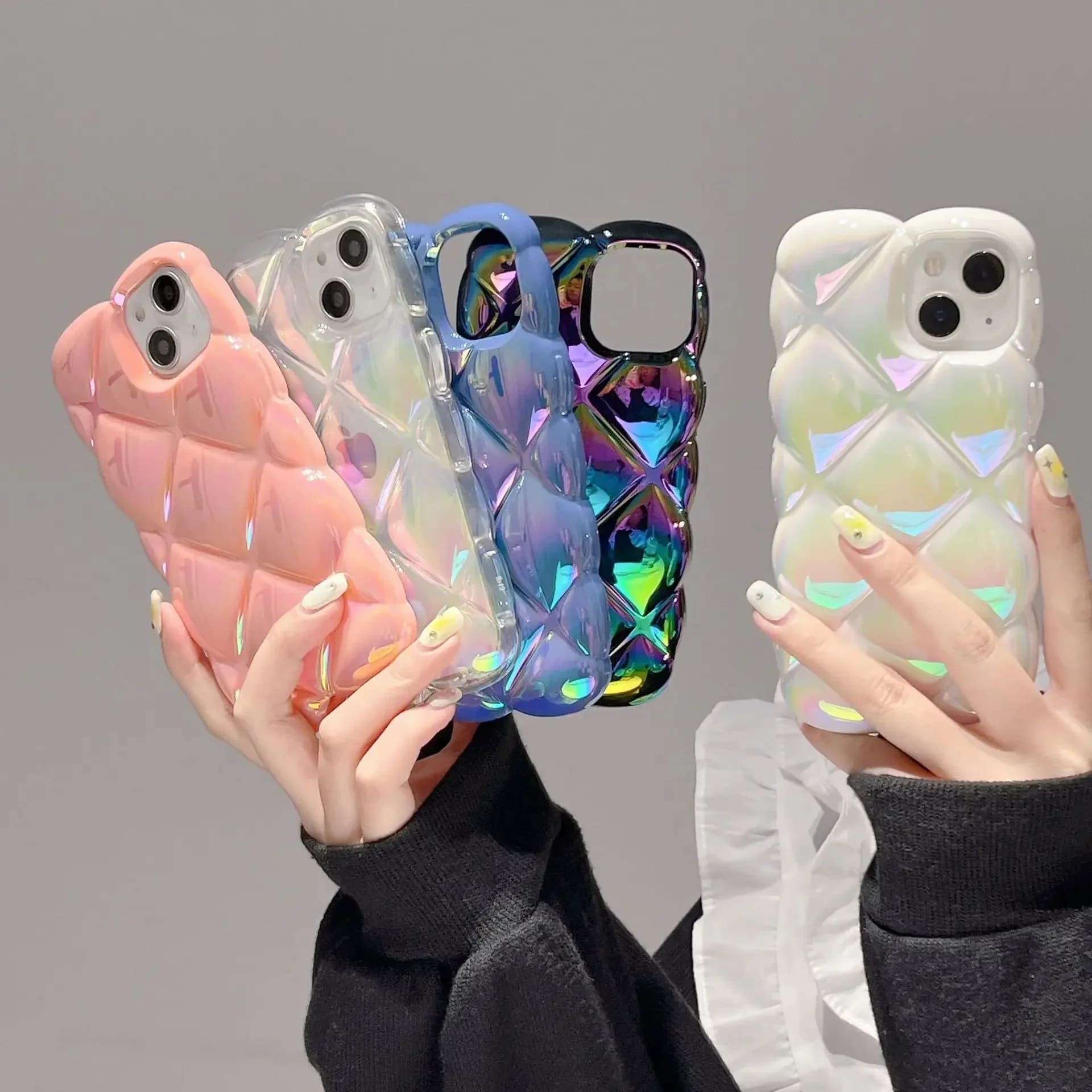 Diamond grid Plating laser pop Phone Case For iPhone 16 15 14 13 12 11 Pro Max 15 16 Plus Case Cute luxury Shockproof Soft Cover