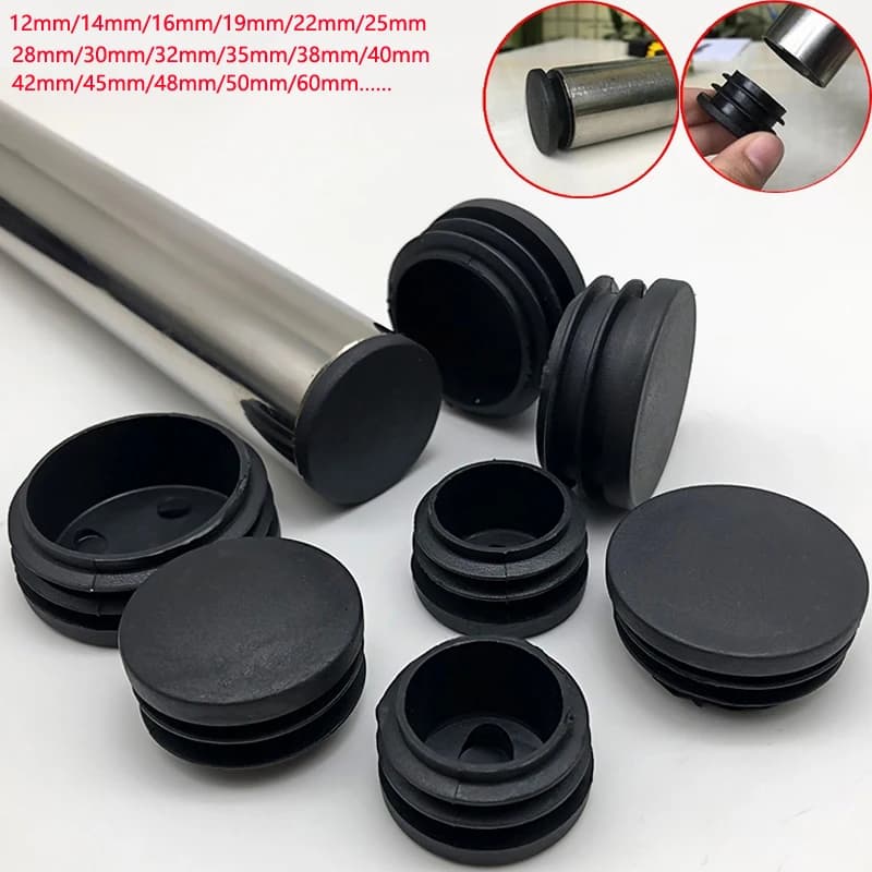 Black Round Plastic Blanking End Cap Tube Pipe Inserts Plug Bung Insert Stopper For Chair Leg Pipe Tapón Tubo Redondo