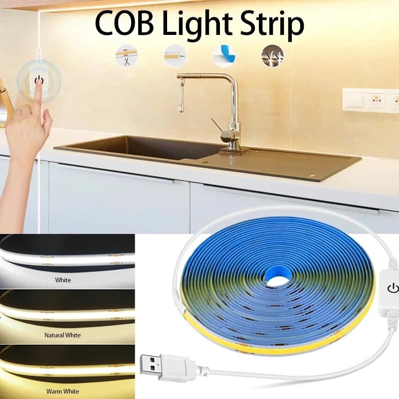 COB LED Light Strip 320Led/m Touch Dimmer 5V USB Diode Tape Flexible Linear Lighting Lamp DIY TV Backlight Wall Room Decoration
