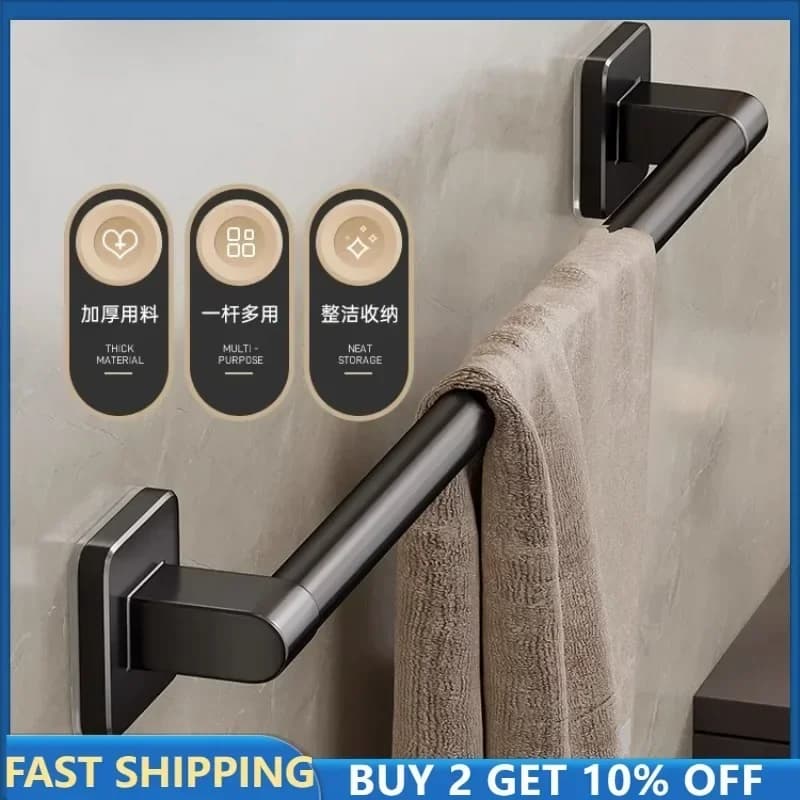 Self-Adhesive Towel Rack Bathroom Towel Holder Without Drilling Bathroom Black Corner Shelf Bar 50CM Bathroom Storage Towel Rail