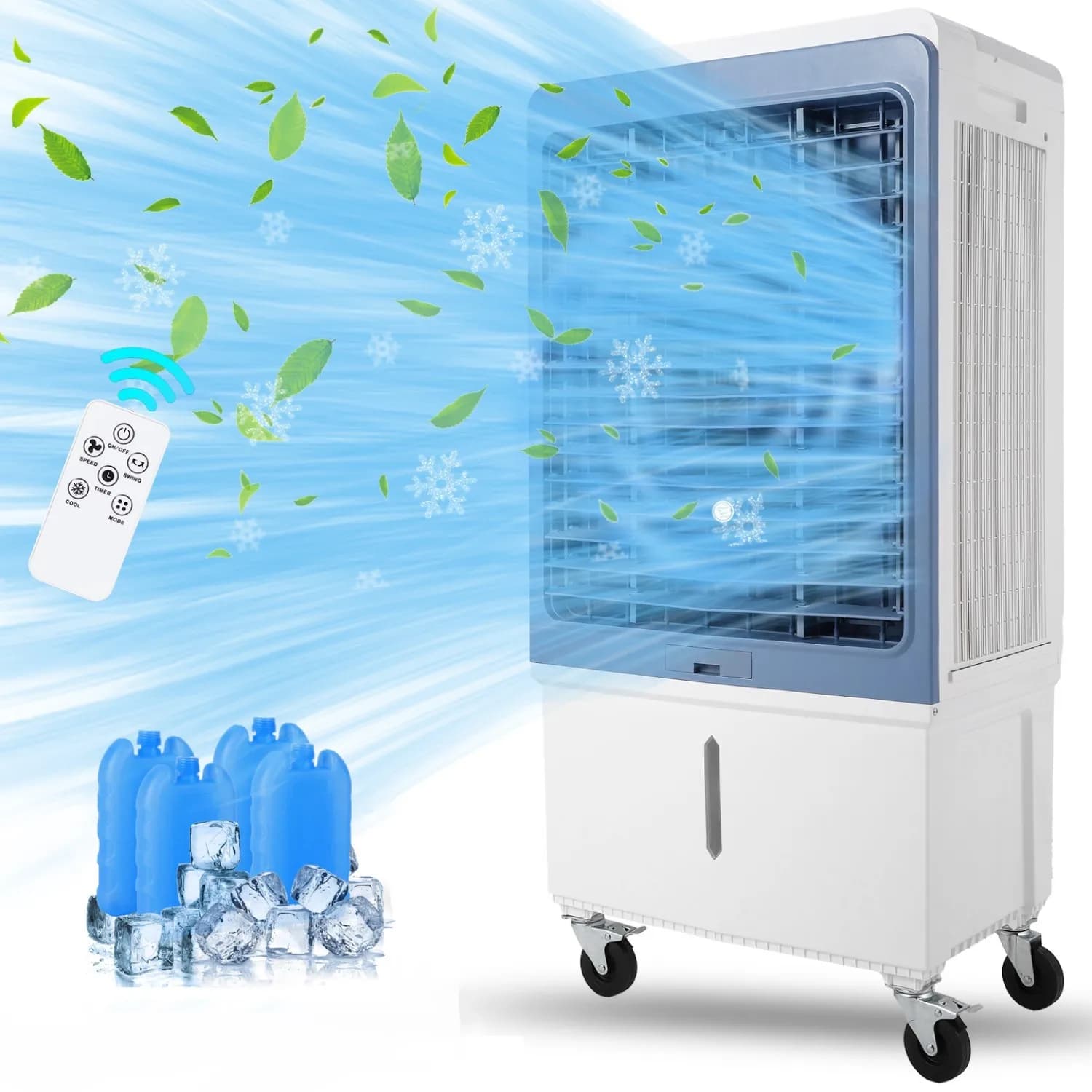 Swamp Cooler, 3500CFM Evaporative Air Cooler with 13.2 Gallon Water Tank and 4 Ice Packs, 12H Timer, 3 Modes & Wind Speeds