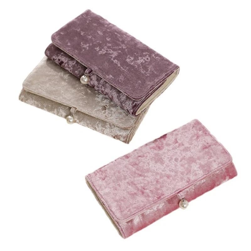 Jewelry Wallet Foldable Necklace and Earring Velvets Storage Bag HXBA