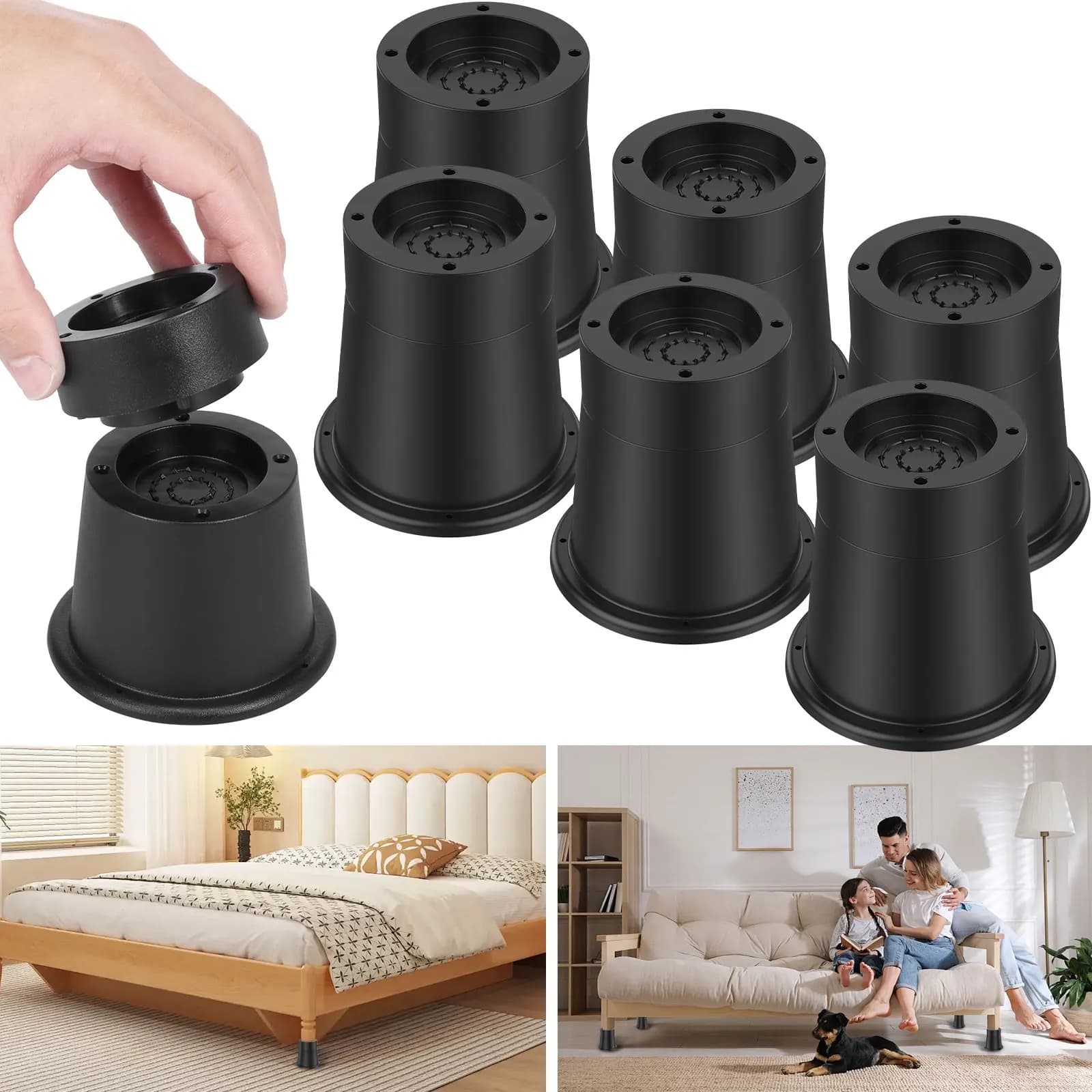 4/6Pcs Furniture Risers Heavy Duty Adjustable Bed Raising Desk Leg Chair Feet Lifts Non Slip Extenders for Table Sofa