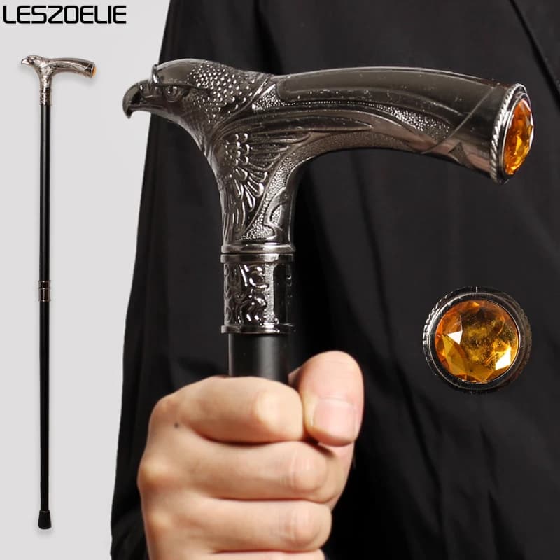 Eagle-Head With Orange Diamond Man Luxury Walking Stick Canes Women Decorative Walking Cane Elegant Fashion Vintage Stick