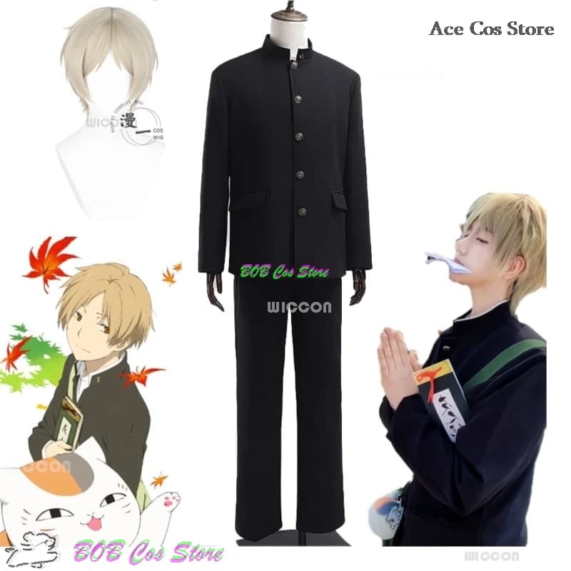 Anime Natsume Takashi Yujin-cho Cosplay Costume Outfit Book of Friends Coat Mens DK School Uniforms Halloween Party Suit Wig