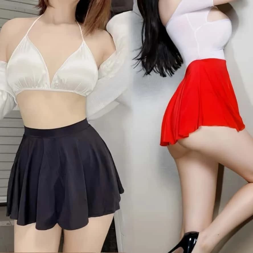 FREEAUCE Low Waist Ultra Short Pleated Skirt XL sheer Sexy Transparent Black White A-Line Mini Skirts for Womens Night Club Wear