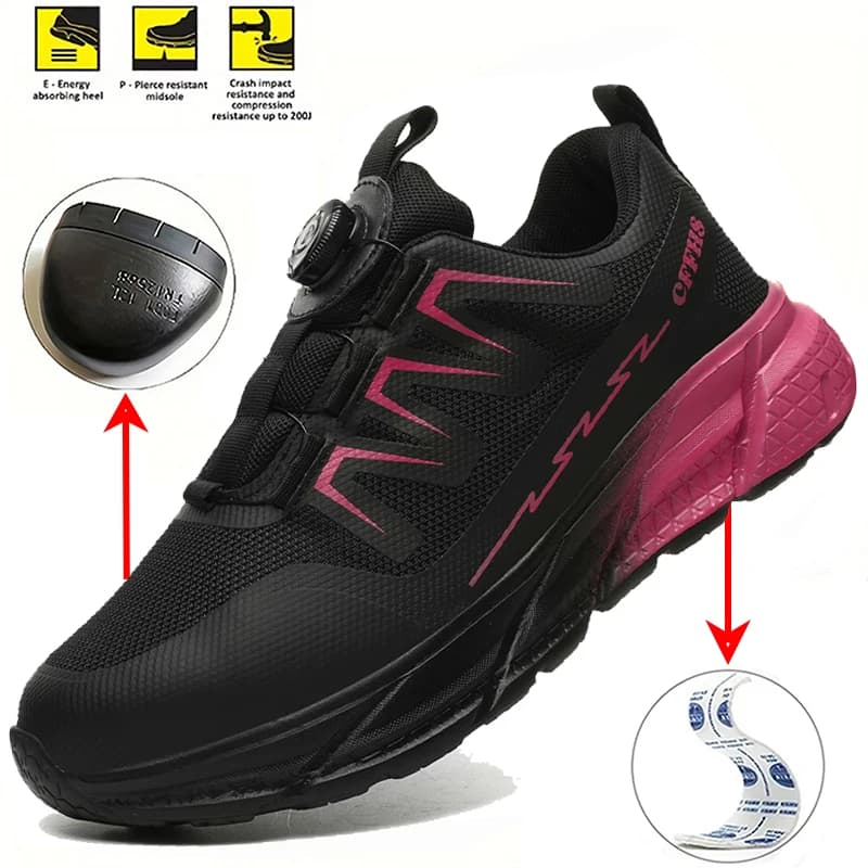Women Safety Shoes Steel Toe Work Boots Breathable Puncture Proof Sport Work Sneakers Comfortable Construction Security Boots