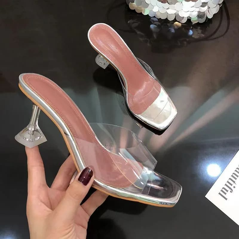 Transparent High Heel Shoes for Women 2025 New Style Thin Heel Summer Open Toe Crystal Sandals for Women Slippers for Women