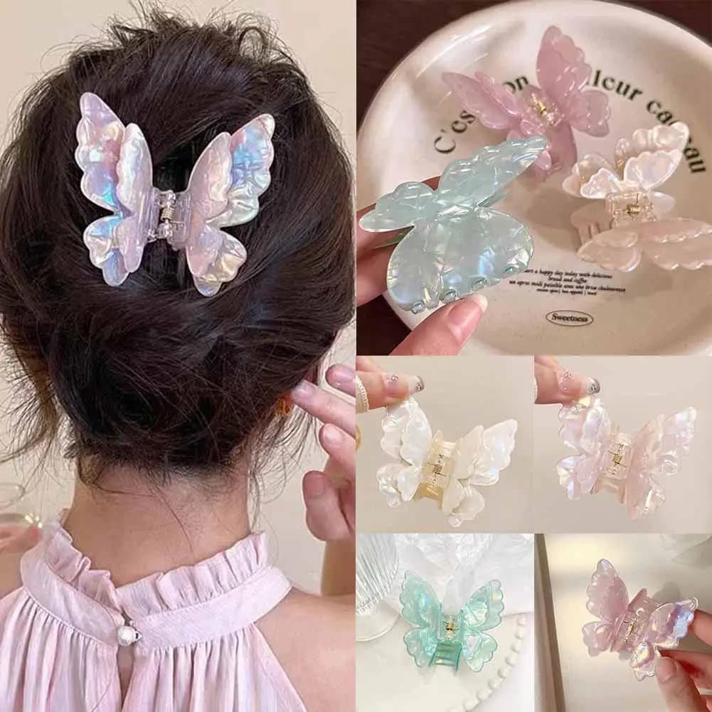 Fairy Butterfly Hair Claw Acetate Crab Hair Fluffy Summer Sweet Princess Shark Clip Women Girls Hairpin Hair Accessories