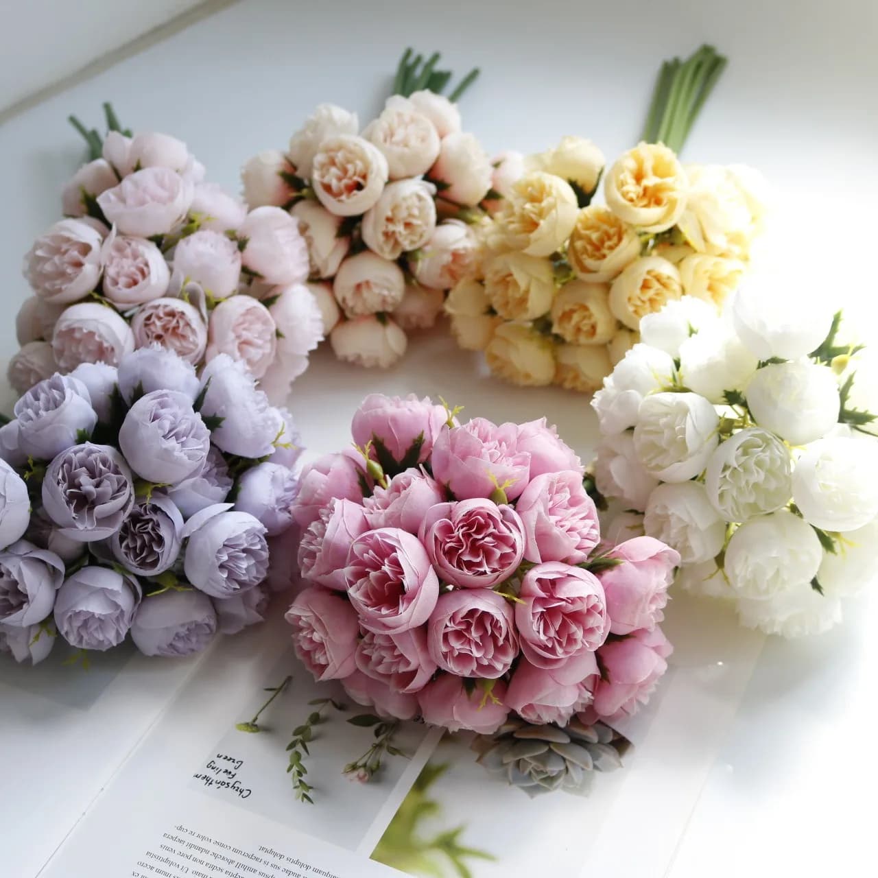 Peony Artificial Flowers Silk Bouquet 27 heads Roses Fake Flower for Table Vase Arrange Home Wedding Decoration Flowers