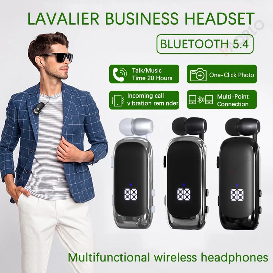 New K88 Lavalier Business Headset Bluetooth 5.4 Bass Earphone Call Vibration Reminder+Voice Number Reporting Wireless Headphone
