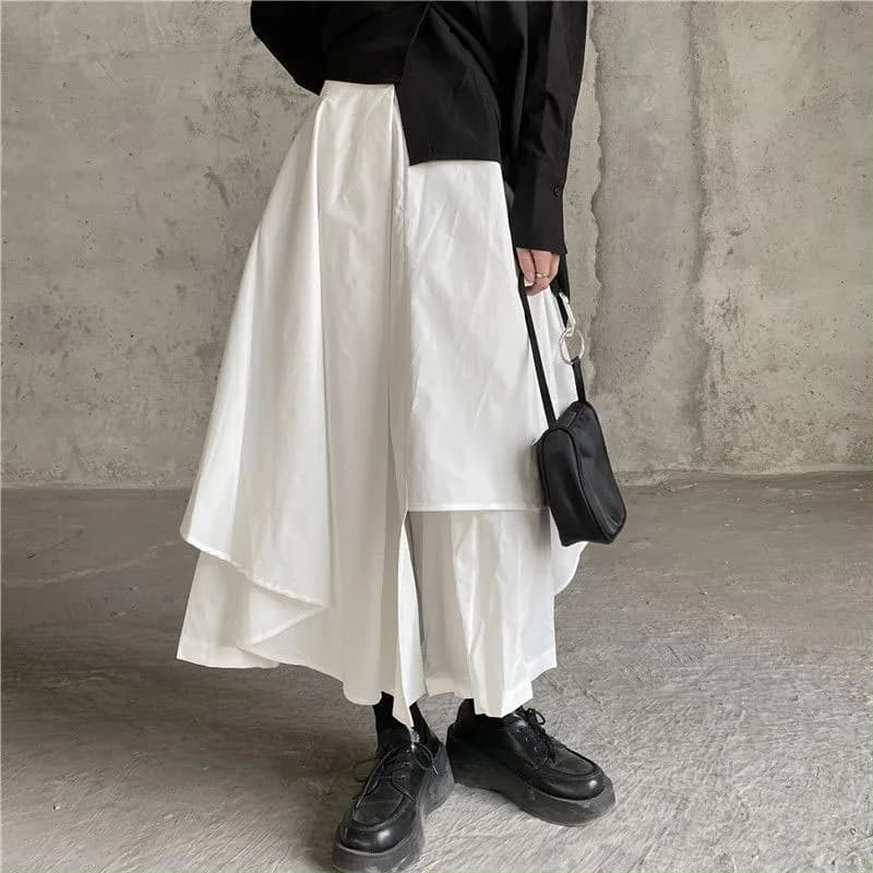 Women Skirts Gothic Irregular Skirts Pants Women High Waist White Black Long Skirts Female Pleated Skirts Culottes Women Clothes