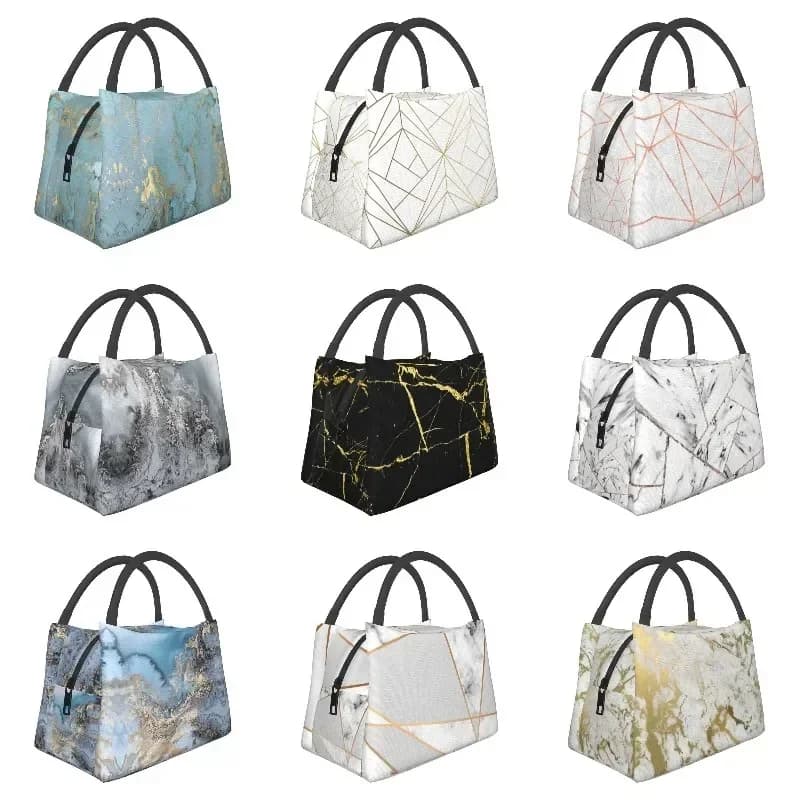 Marble pattern design flower pattern insulated lunch bag for modern geometric pattern hot cooling beach camping lunch box