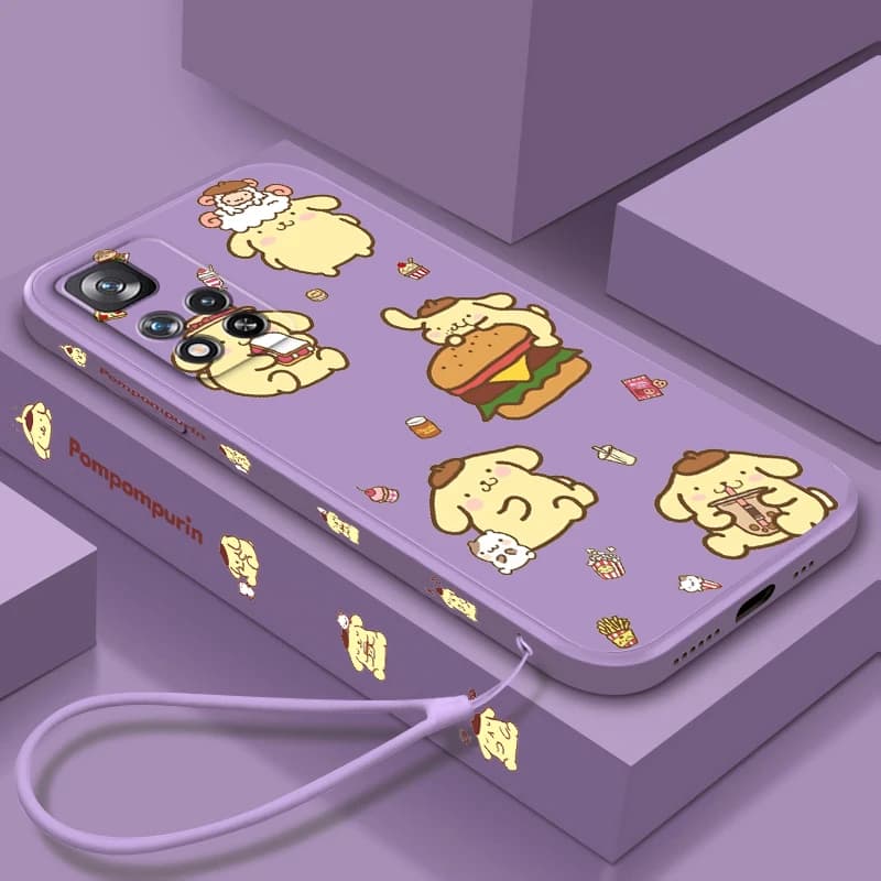 Pompompurin Sanrio Cartoon Liquid Left Rope For Xiaomi Redmi Note 13 12 12S 12R 11 11T 11S 10 10S Pro Plus 5G Funda Phone Case