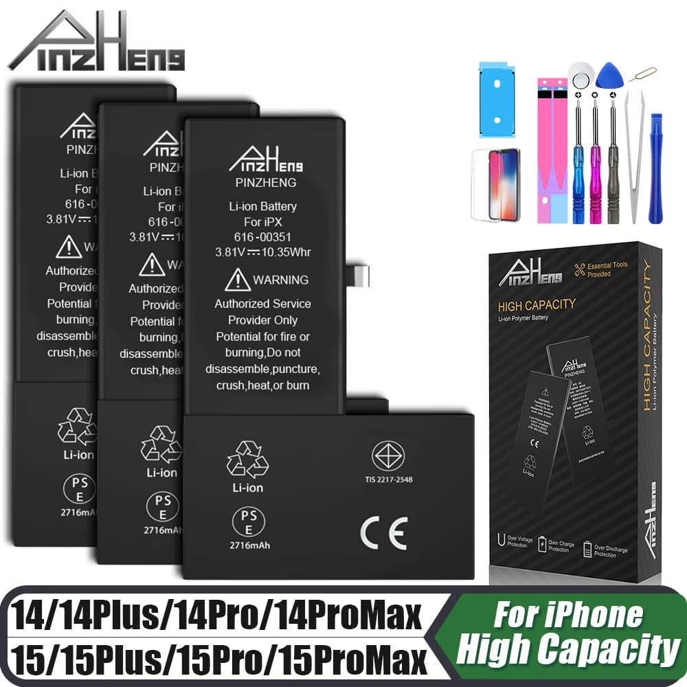 PINZHENG Real High Capacity Battery For iPhone 14 15 14 Pro 15 Pro 14 Pro Max 15 Pro Max 14 Plus 15 Plus Replacement Batteries