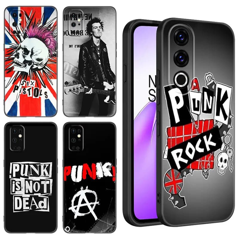 Punk Rock Black Silicone Phone Case For OnePlus 10R 11R 12R ACE 2 3 Pro 2V 3V Nord CE 2 3 4 Lite N10 N20 N30 SE 5G