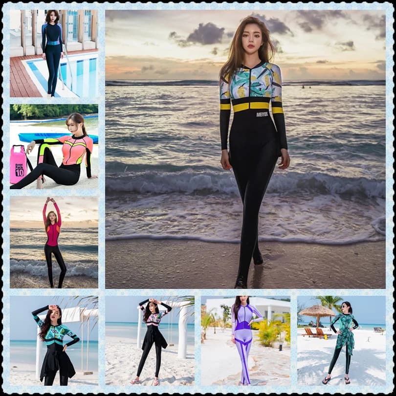 2024 Fashion Korean Long Sleeve One Piece Swimsuit For Women Full Coverage Swimwear Anti UV Bathing Suit Front Zipper Plus Size