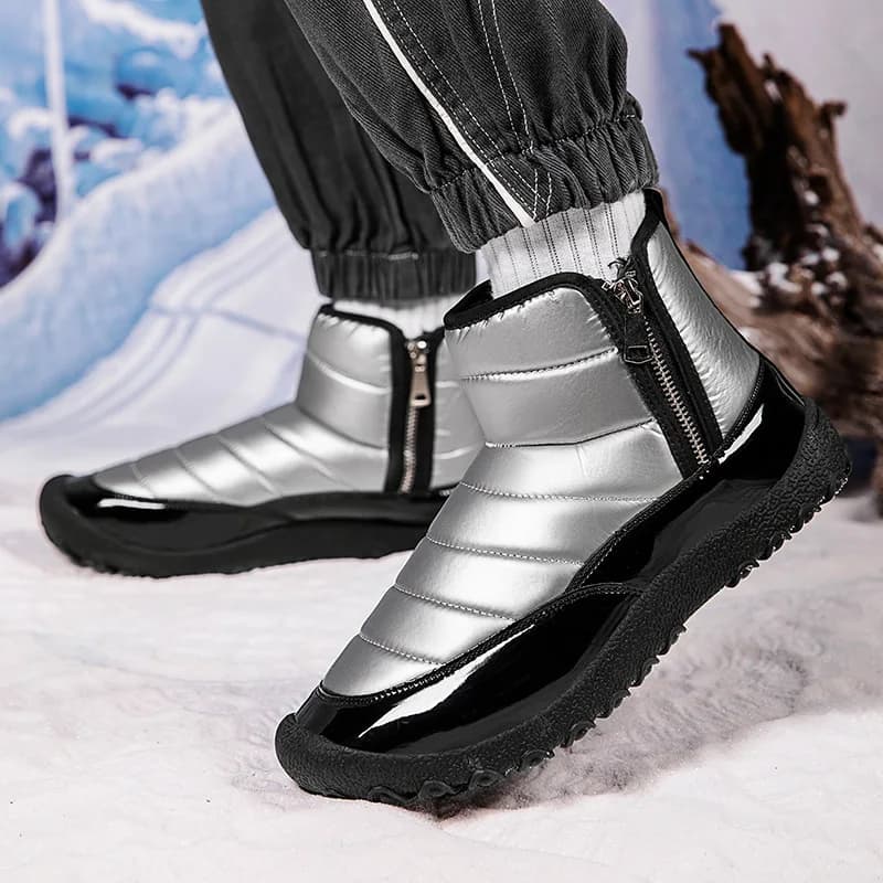 Down cloth waterproof snow boots men side zip design warm outdoor short ankle boots thick and plush winter cotton shoes men