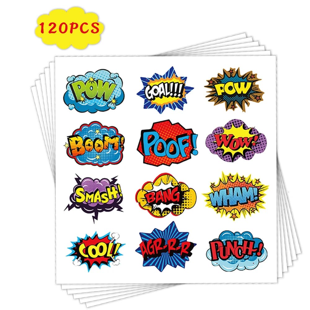 120-500 Pcs Superhero Reward Stickers Cute Cartoon Encourage Word Kids Sticker Label Teacher Student's Kids Stationery Stickers