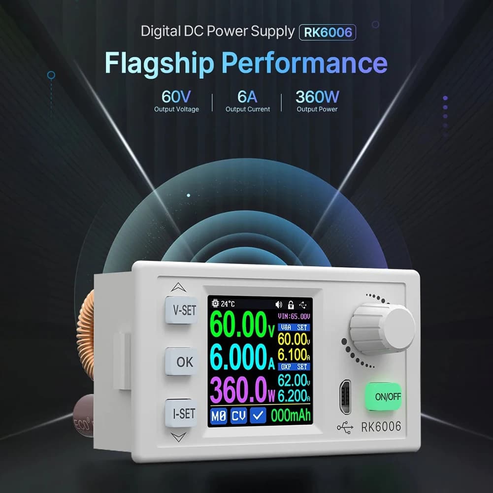 RK6006 RK6006-BT 60V 6A 4-Digit Adjustable Direct Current Regulated Converter DC Step-Down Module Converter for Voltage Regulati