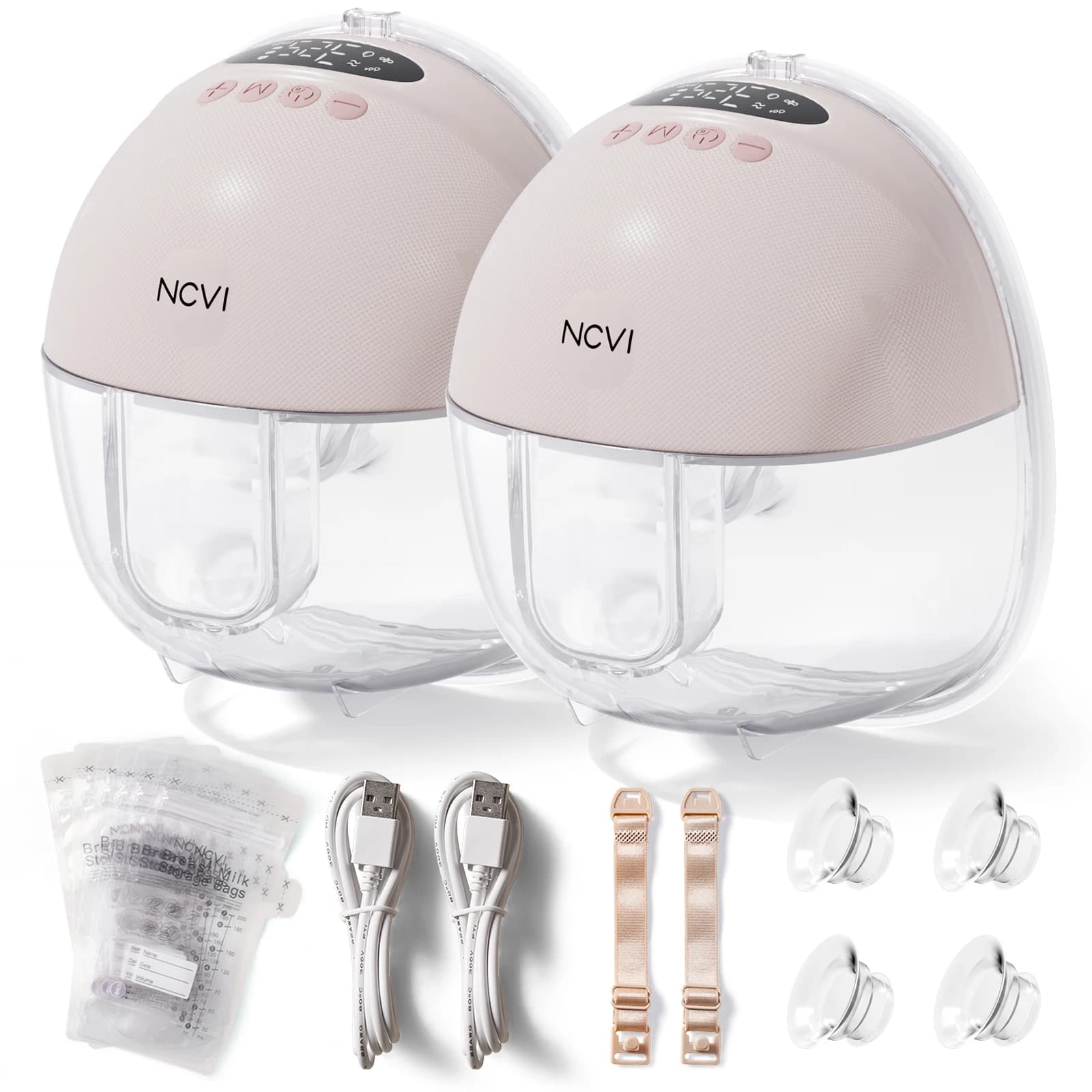 NCVI Electric Wearable Breast Pump for Breastfeeding, Hands-Free, 4 Modes 9 Levels, 3 Flange Sizes(19/21/24mm), Smart Display