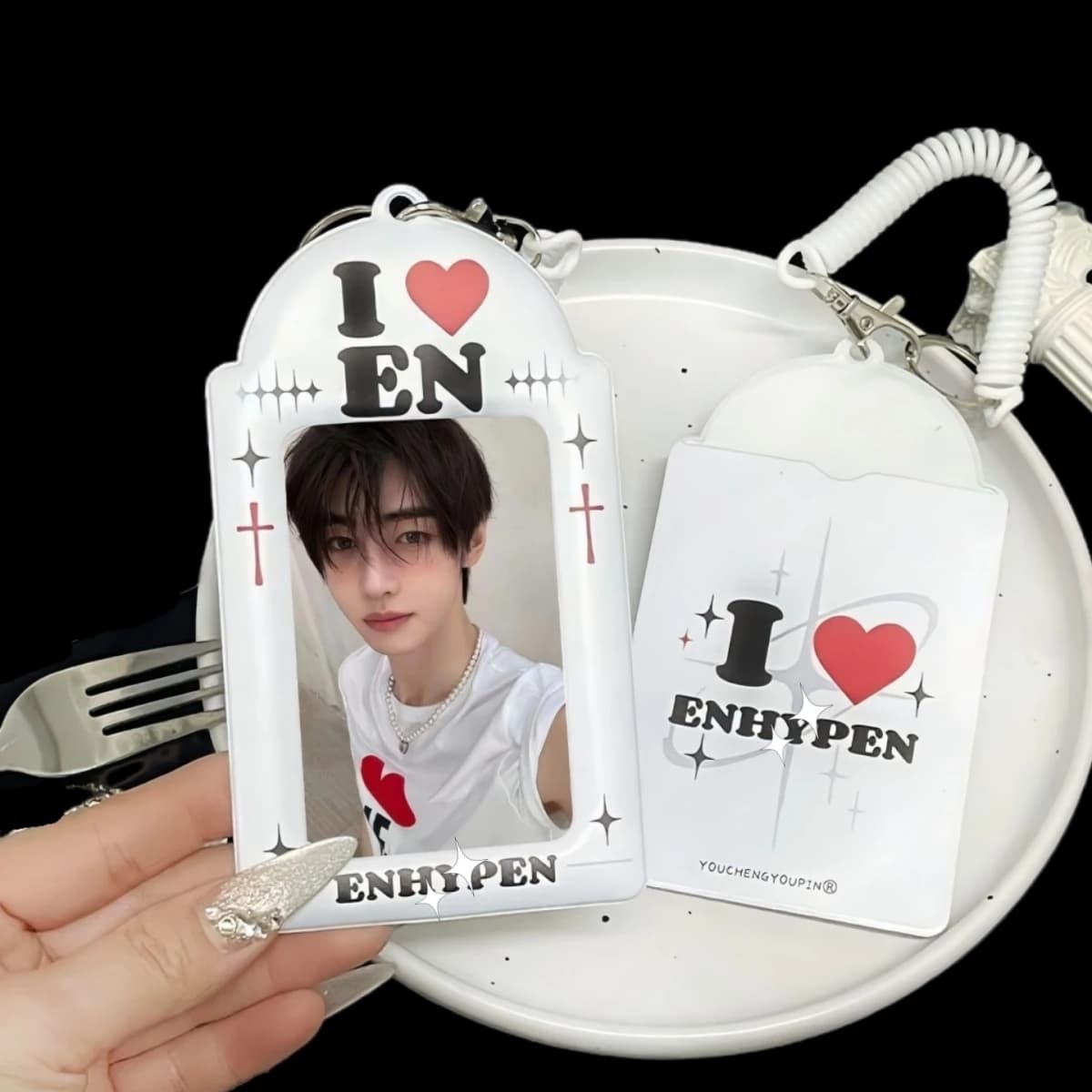 Romantic White Love En Photo Card Holder, Kpop Creative Star Photo Card Display, En Photo Card Holder, 3-3.5inch Idol Photo Card Holder, Star Cross Heart Idol Peripheral Album Polaroid Photo Card Hold