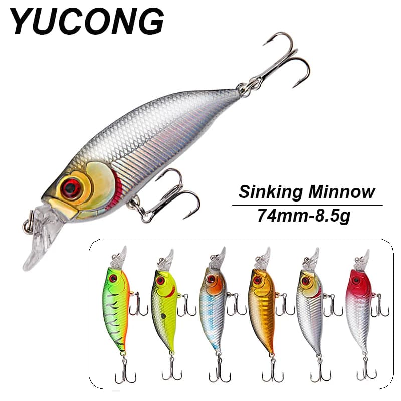 YUCONG 1PX Noisy Minnow Bait 74mm-8.5g Sinking Fishing Lure Long Casting Hard Wobbler Trolling Swimbait cebos article de pêche