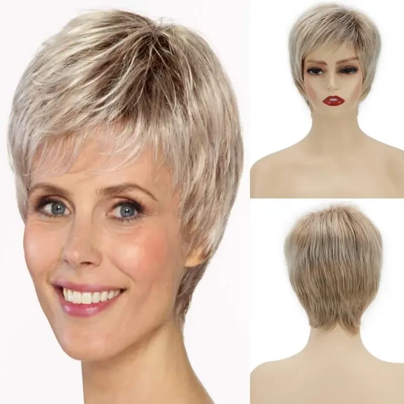 Cute Mommy Wigs Fashion Heat Resistant Synthetic Wigs Short Blonde Hair Wigs for Women Casual Daily Wear Wig Pixie Boy Cut