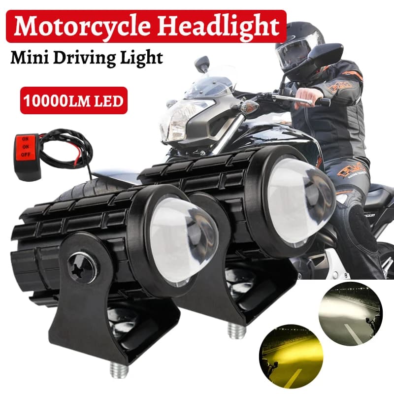 2pcs LED Spotlights Motorcycle headlights With switch Mini Driving Light Fog Light for ATV Scooter Moto Accessories Fisheye Lens