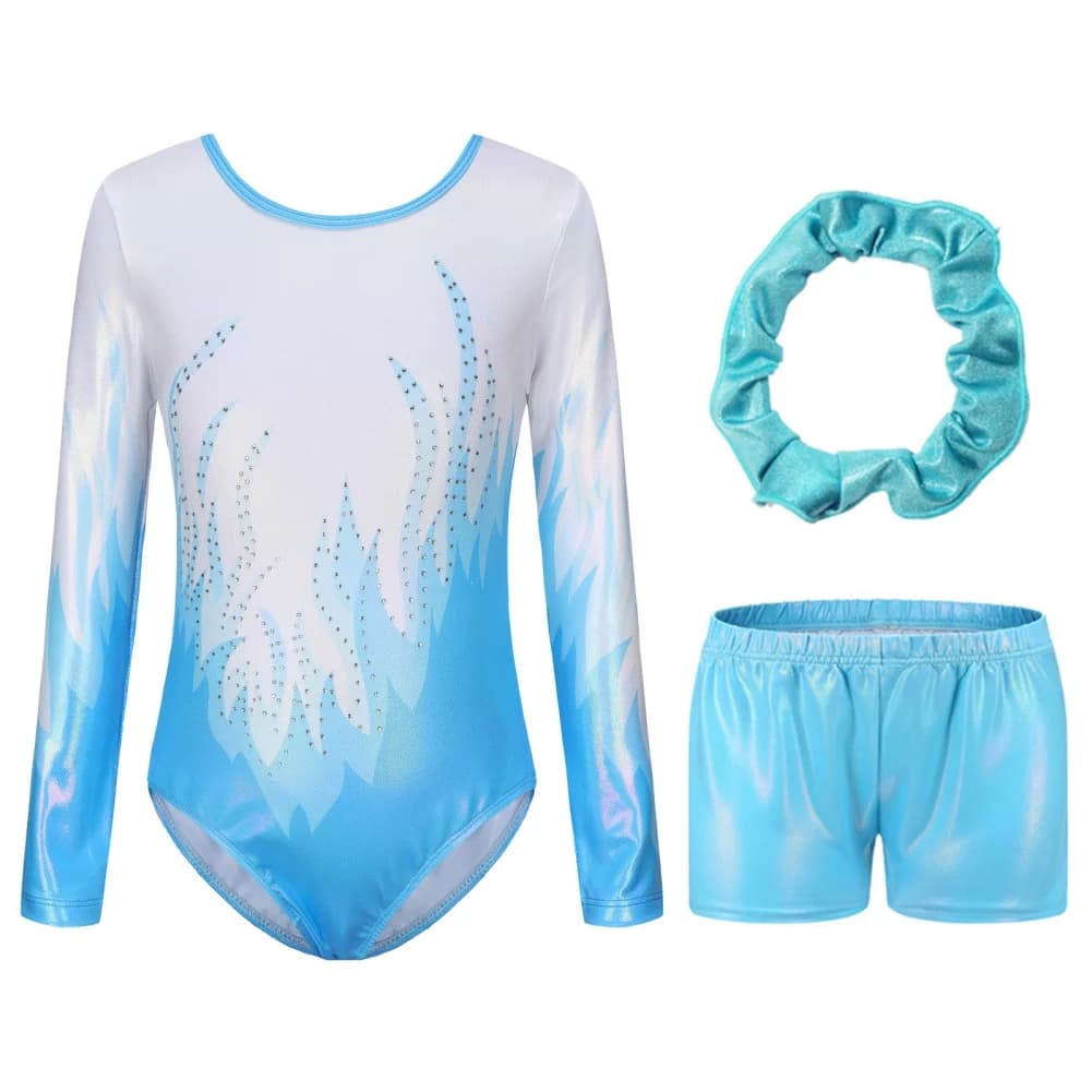 Girls' Gymnastics Clothing Long sleeved Ballet Skin-tight Garment Sparkly Tumbling Dance Leotards Set 5-12Y