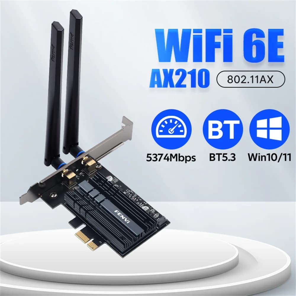FENVI WiFi 6E AX210 PCIE WiFi Adapter 5374Mbps 802.11AX For Bluetooth 5.3 Tri-Band 2.4G/5G/6Ghz Wireless Card PC For Win10/11