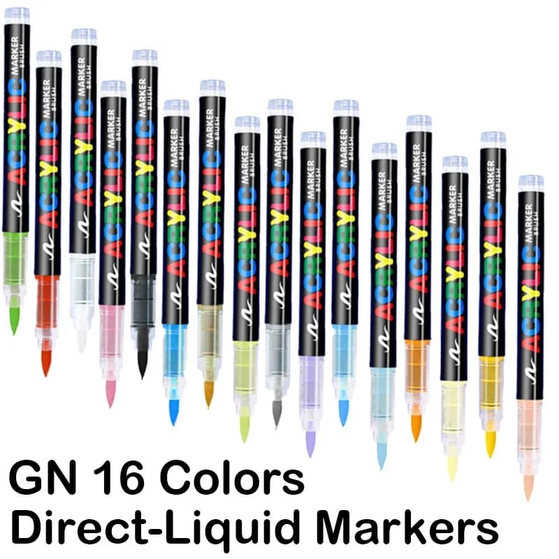 16 Colors Direct-liquid Acrylic Marker Pen Waterproof Pen Soft Brush Nib for Glass Stone Metal Glass Art Supplies Stationery