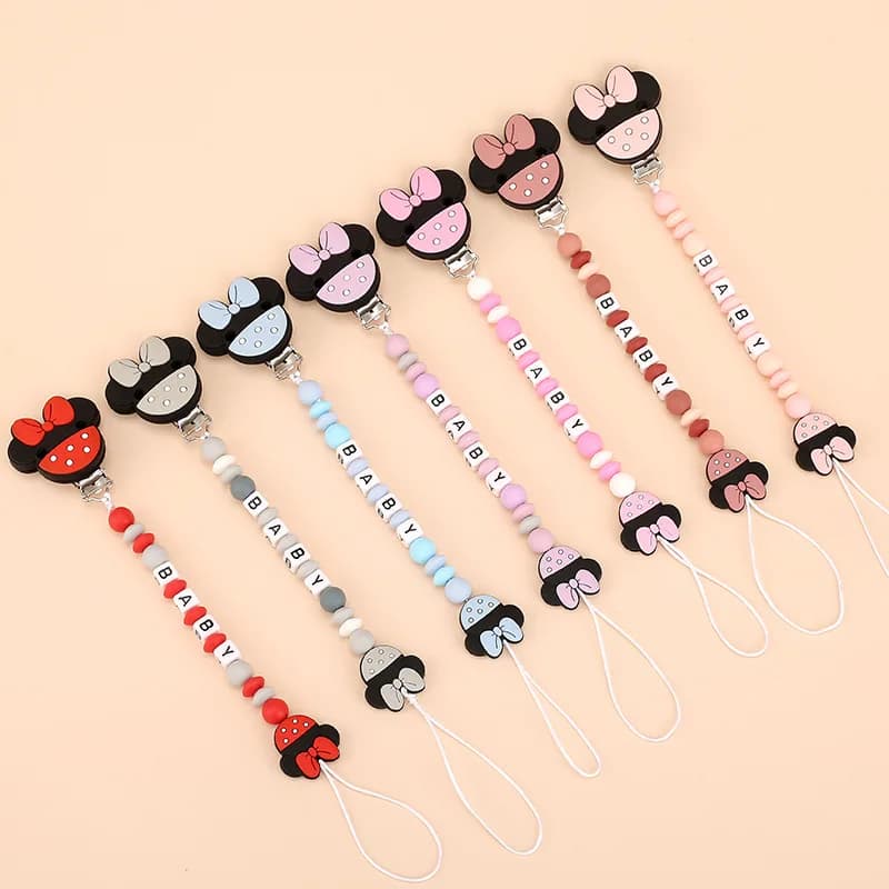 INS Baby Pacifier Clips Personalized Name Silicone Cartoon Dummy Nipples Holder Clip Chain Teething Toys Pacifiers Accessories