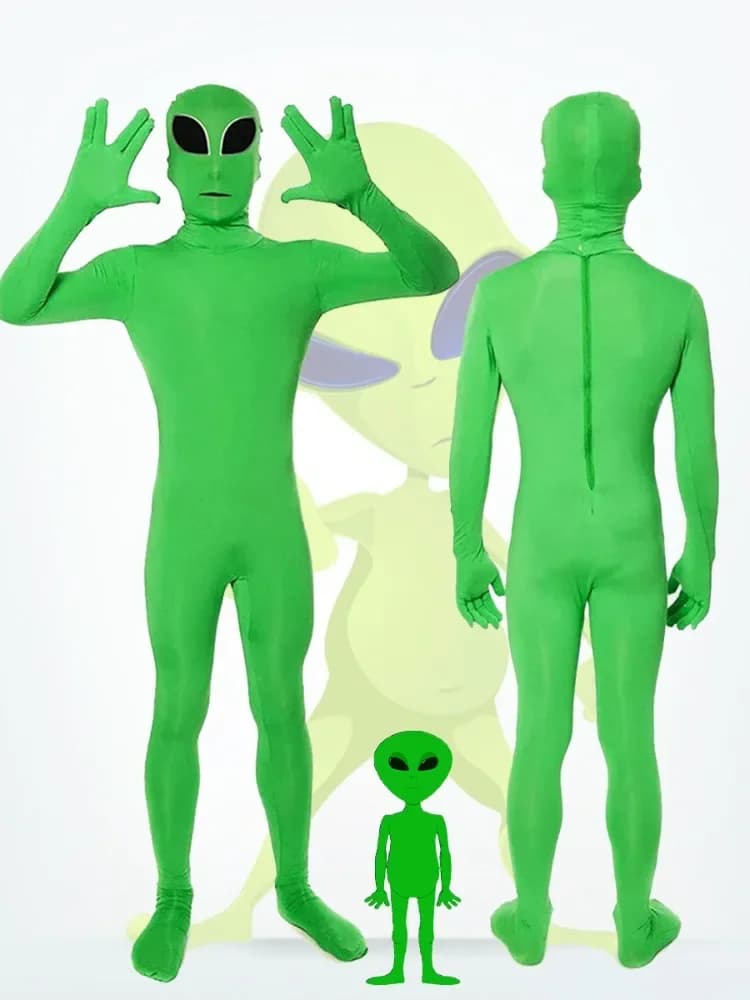 Green ET Alien Kids Jumpsuit Cosplay Costume Jumpsuit Adult ET Alien Mask Full Set Halloween Party Masquerade Bodysuit Suit