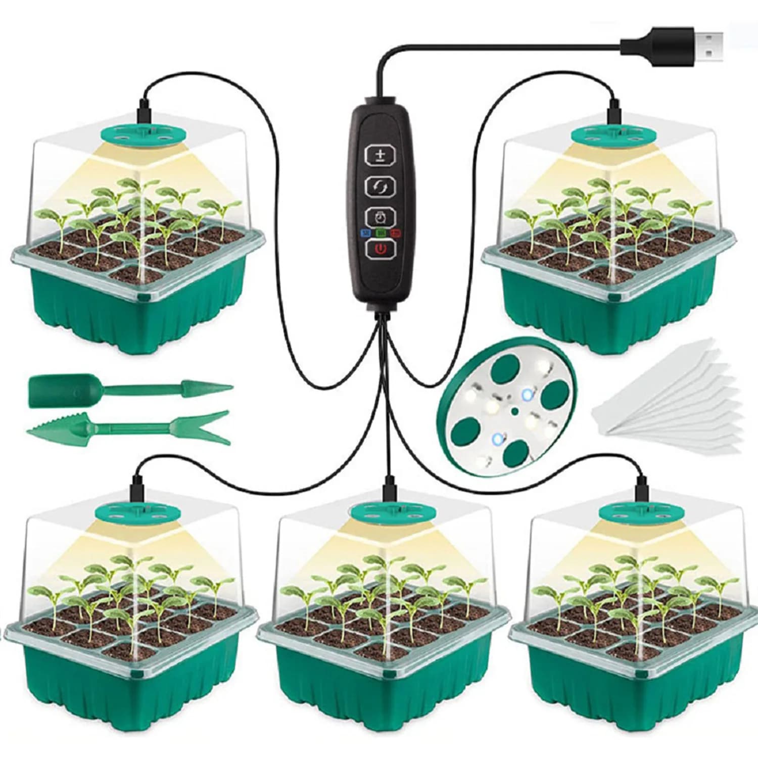 LED Nursery Pots With Grow Light Plant Seed Starter Trays Home Greenhouse Growing Lamp with 12 Hole Timer Kit Controller
