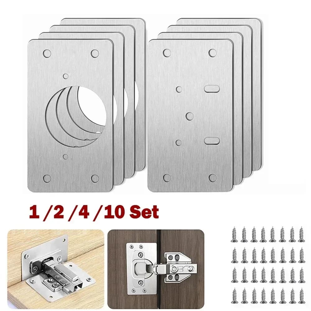 1/2/4Pair Hinge Repair Plate Cabinet Furniture Drawer Table Repair Mount Tool Hardware Stainless Steel Hinge Fixing Plate