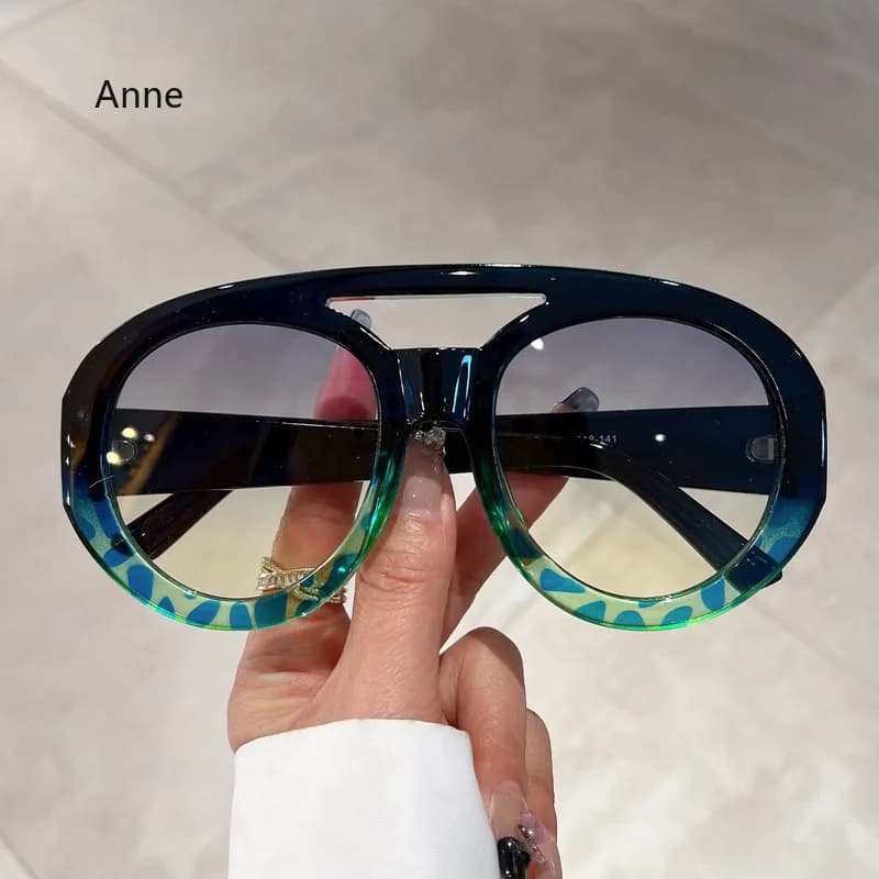 Oversized Round Goggle Men Fashion Double Bridge Gradient Candy Color Women Shades Eyewear Trendy New UV400 Sun Glasses