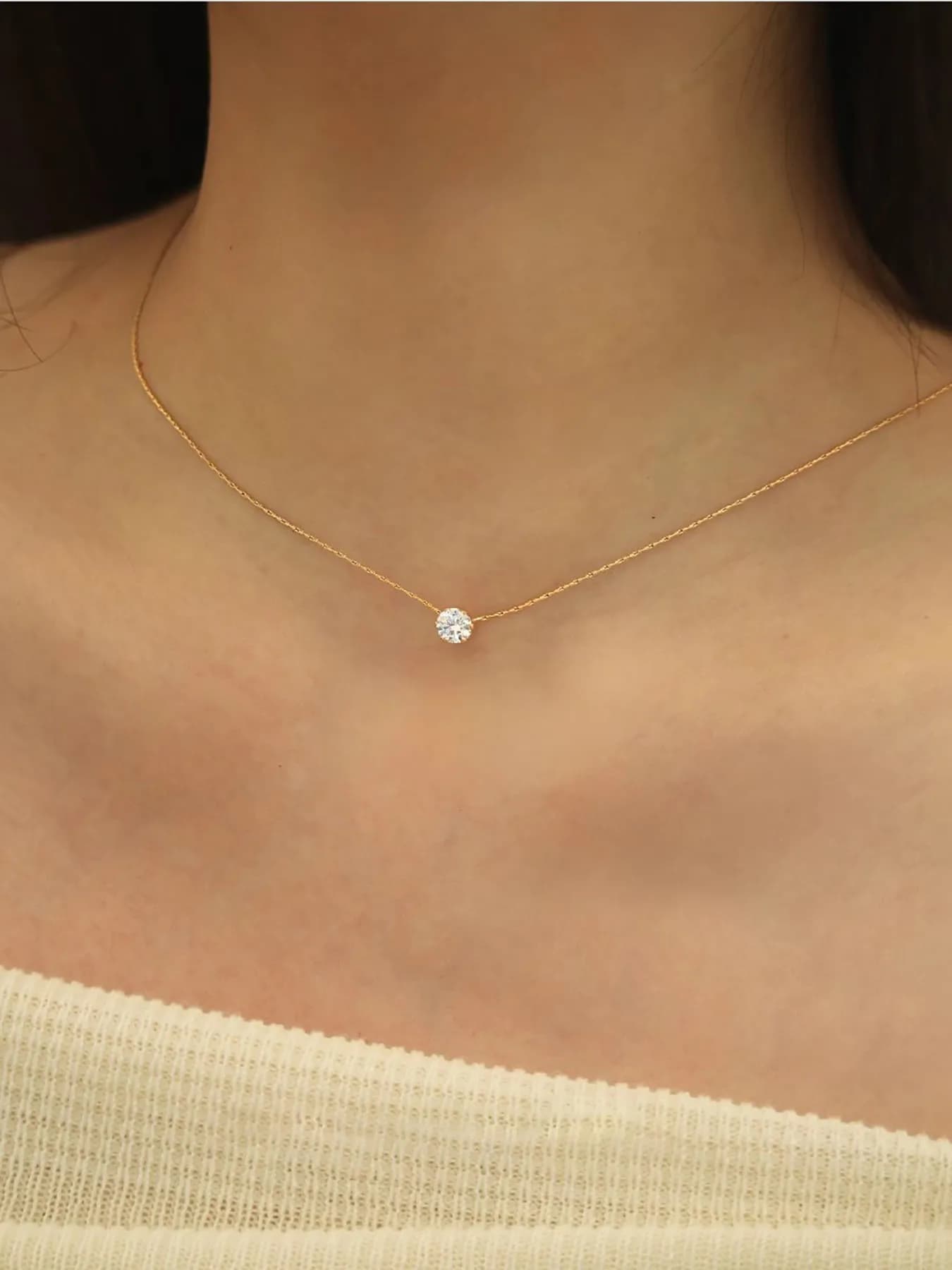 Peri'sbox Dainty Minimalist Solitaire Zircon Charm Necklace Anti Tarnish Stainless Steel Chain Round Clear Cz Stone Necklace New