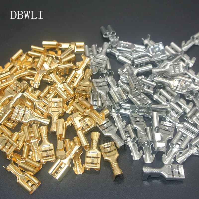 100pcs 4.8mm/6.3mm Gold Brass Car Speaker Electric Wire Connectors Set Female male Crimp Terminal Connector