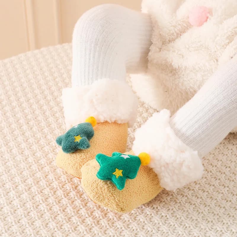 Cute Toddler Winter Socks with Grips for 1-3 Year Old Kids Warm Christmas Stocking Stuffers for Boys and Girls Holiday Gift