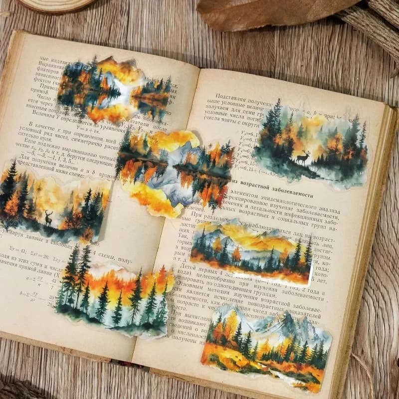 10Pcs Stickers Materials Mountain River manual account water landscape decoration base Pack Supplies Scrapbook cut 125*106mm