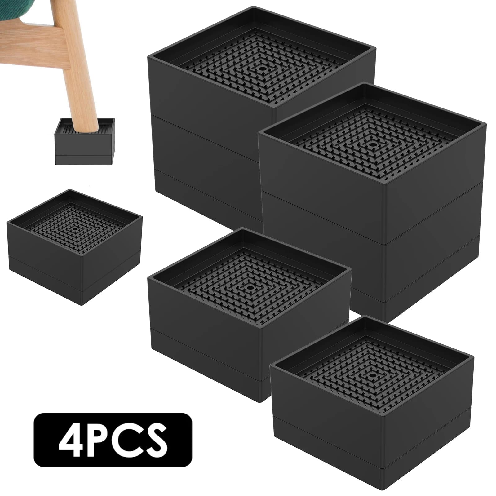 4Pcs Bed Risers Adjustable Furniture Support Non Slip Heavy Duty Table Chair Sofa Cabinet Bed Legs Frame Riser Raising Stackabl