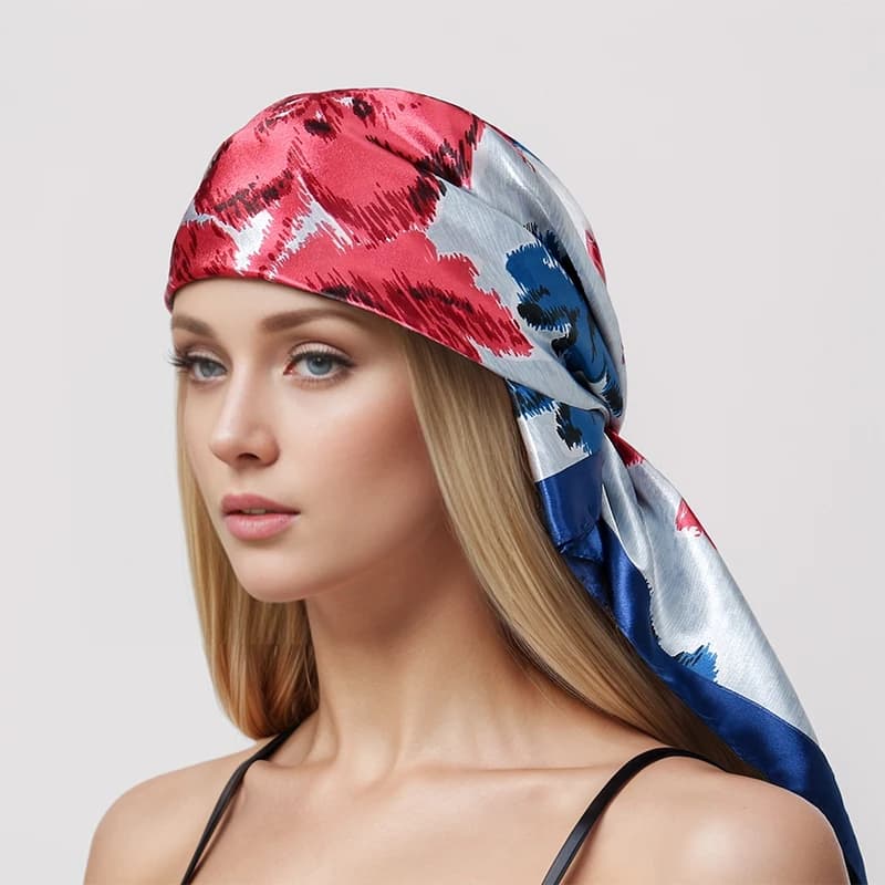 2024 Fashion Silk Square Scarf for Women Hair Band Soft Neckerchief Vintage Hijab Stripe Print Headscarf Female Pashmina Bandana