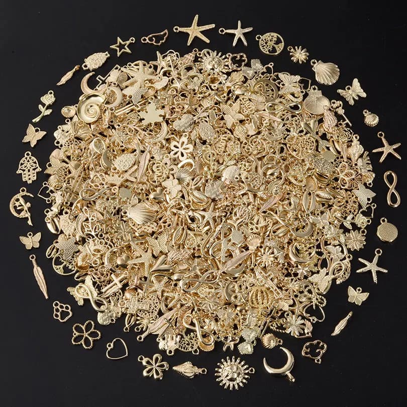 Bright Gold Color Random Mix 10/20/30/50/100pcs Starfish Hasama Butterfly Metal DIY Pendant Charm For Jewelry Making Accessories