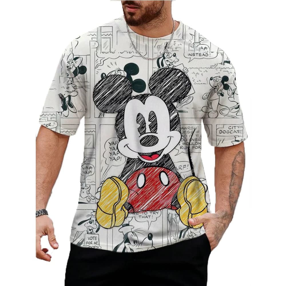 Men Disney Mickey Mouse Print T-Shirt Summer Men's Street Fashion Casual Sports Loose O Neck Quick Dry Short Sleeve Clothing Kid