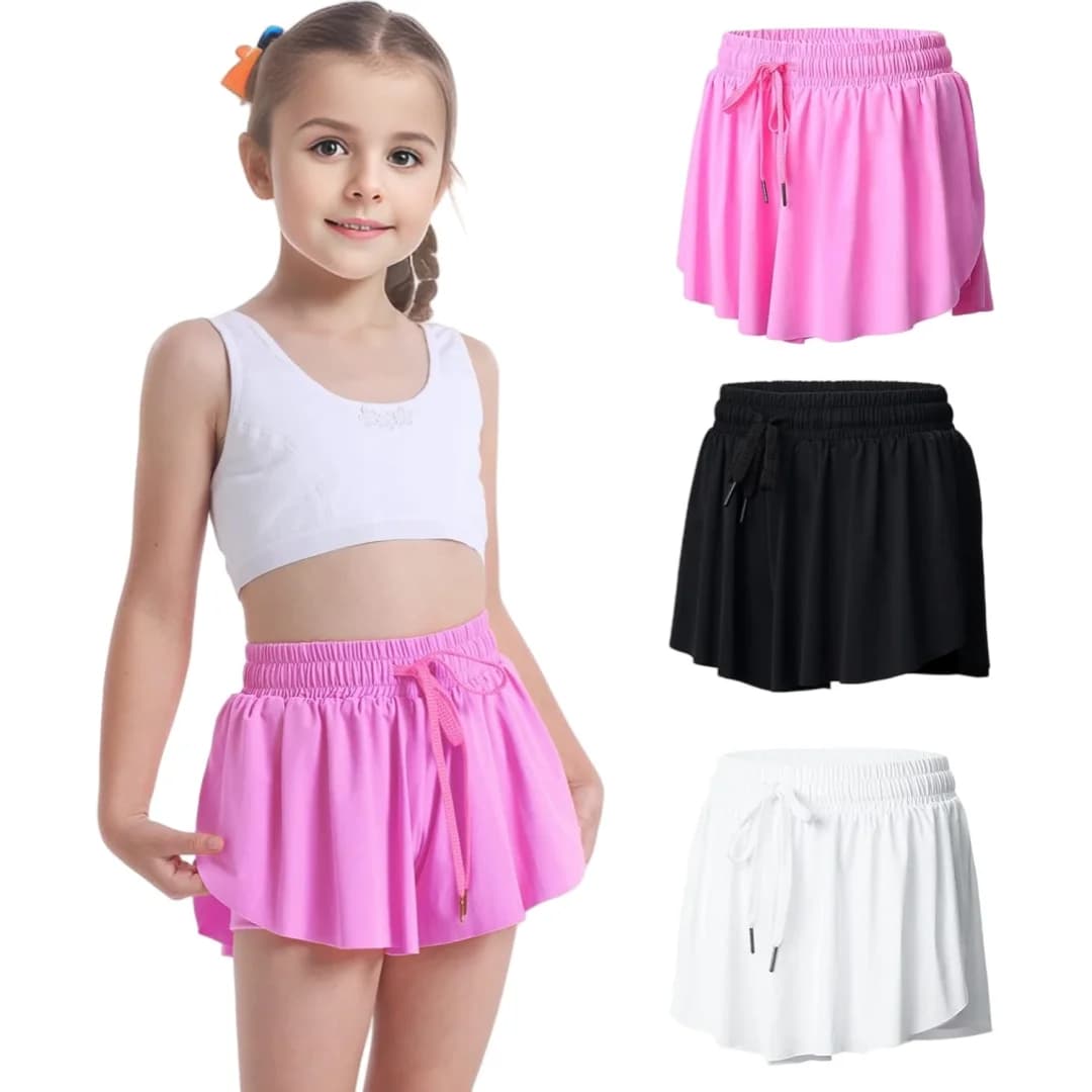 Children Shorts Girls Flowy Butterfly Shorts Athletic 2 in 1 Running Skirts Short Cheer Tennis Dance Preppy Kids Clothes 5-12Y