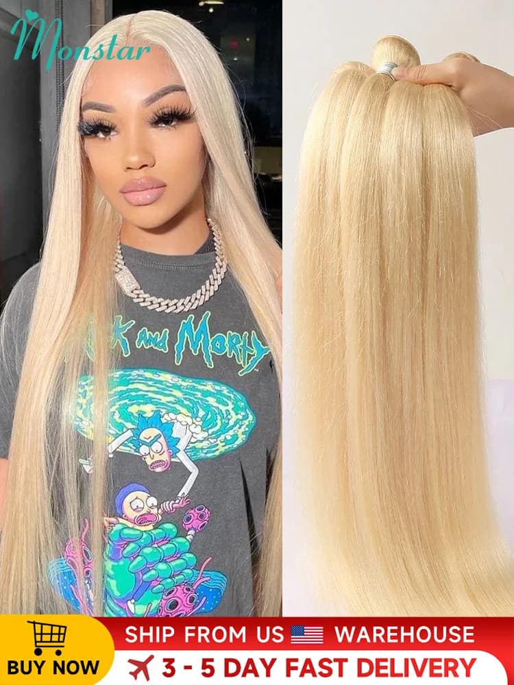 613 Blonde Straight Hair Bundles Brazilian Remy Human Hair Extension Honey Blonde Bundles 30 32 34 36 38 40 Inches Free Shipping