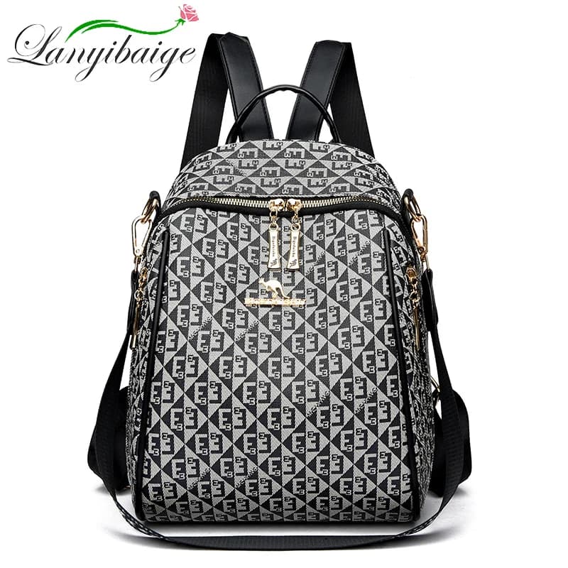 2024 New Fashion Retro Women's Backpack Famous Designer Letter Printed Female Shoulder Bag Large Capacity Student Bags Sac A Dos