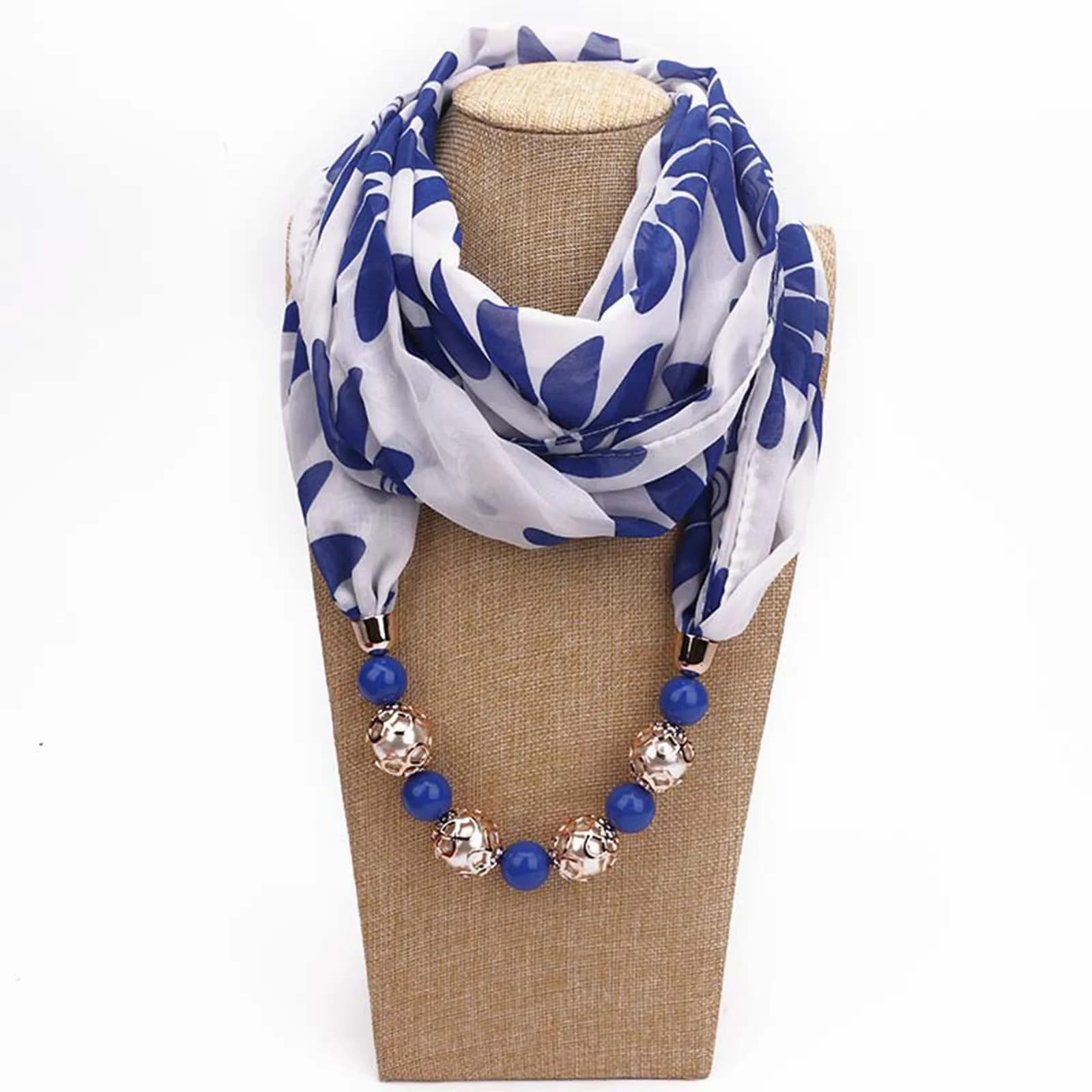 Fashion ethnic style polyester printed collar gorgeous beads pendant jewelry necklace jewelry scarf women shawl scarf 목도리